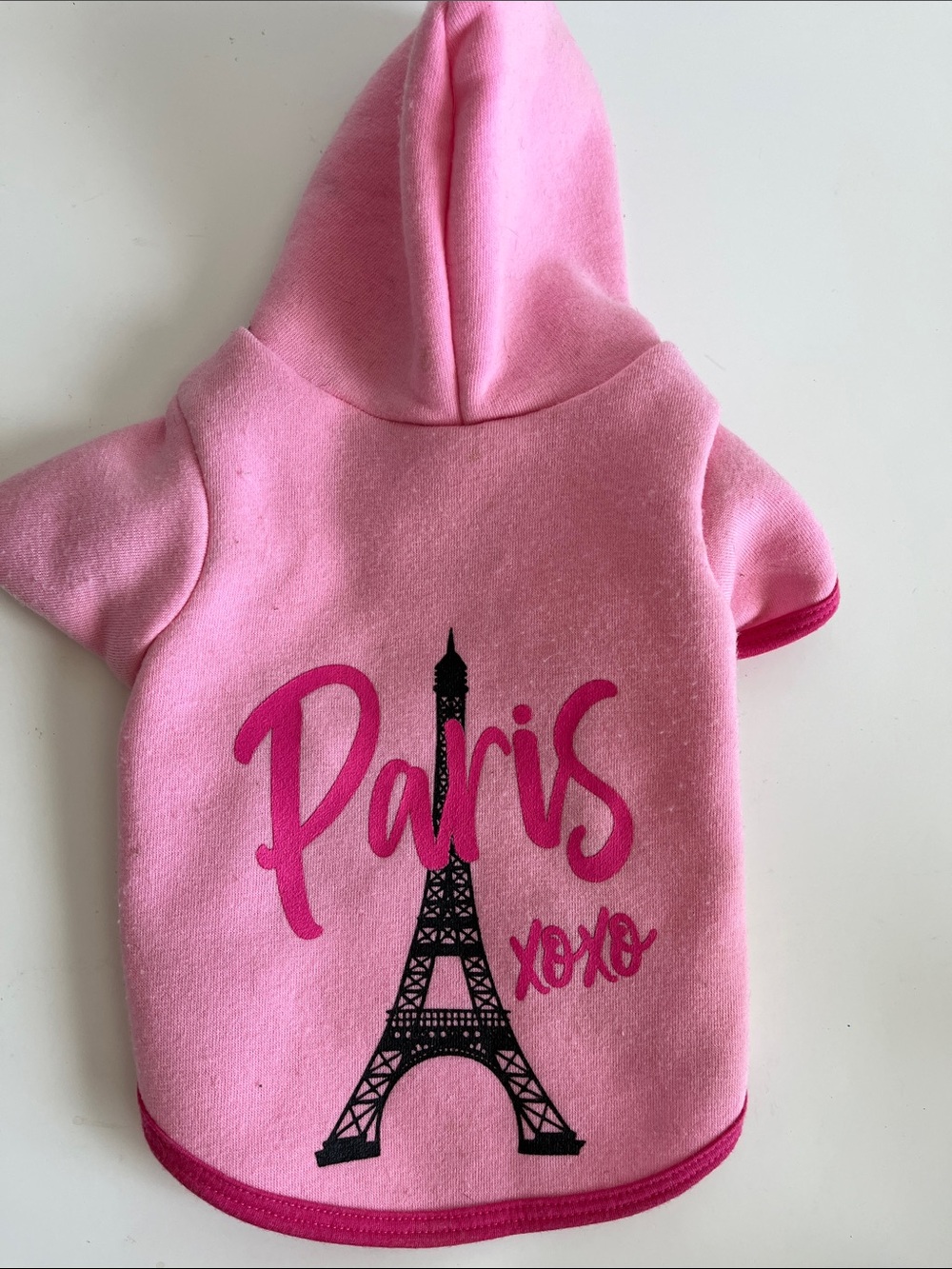Pink Paris Hooded Dog Sweatshirt with Eiffel Tower Graphic